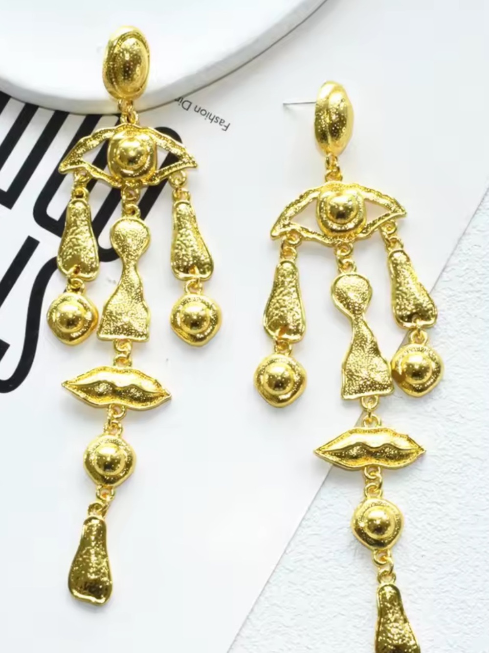 Gold Sculptural Drop Earrings - Picture 7 of 7